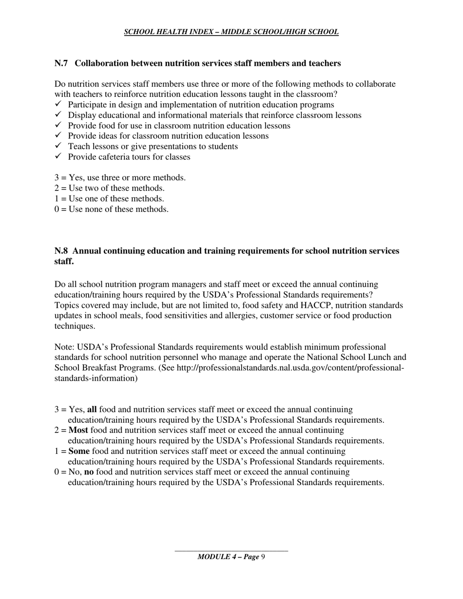 School Health Index - Middle School / High School - Module 4: Nutrition Services, Page 6