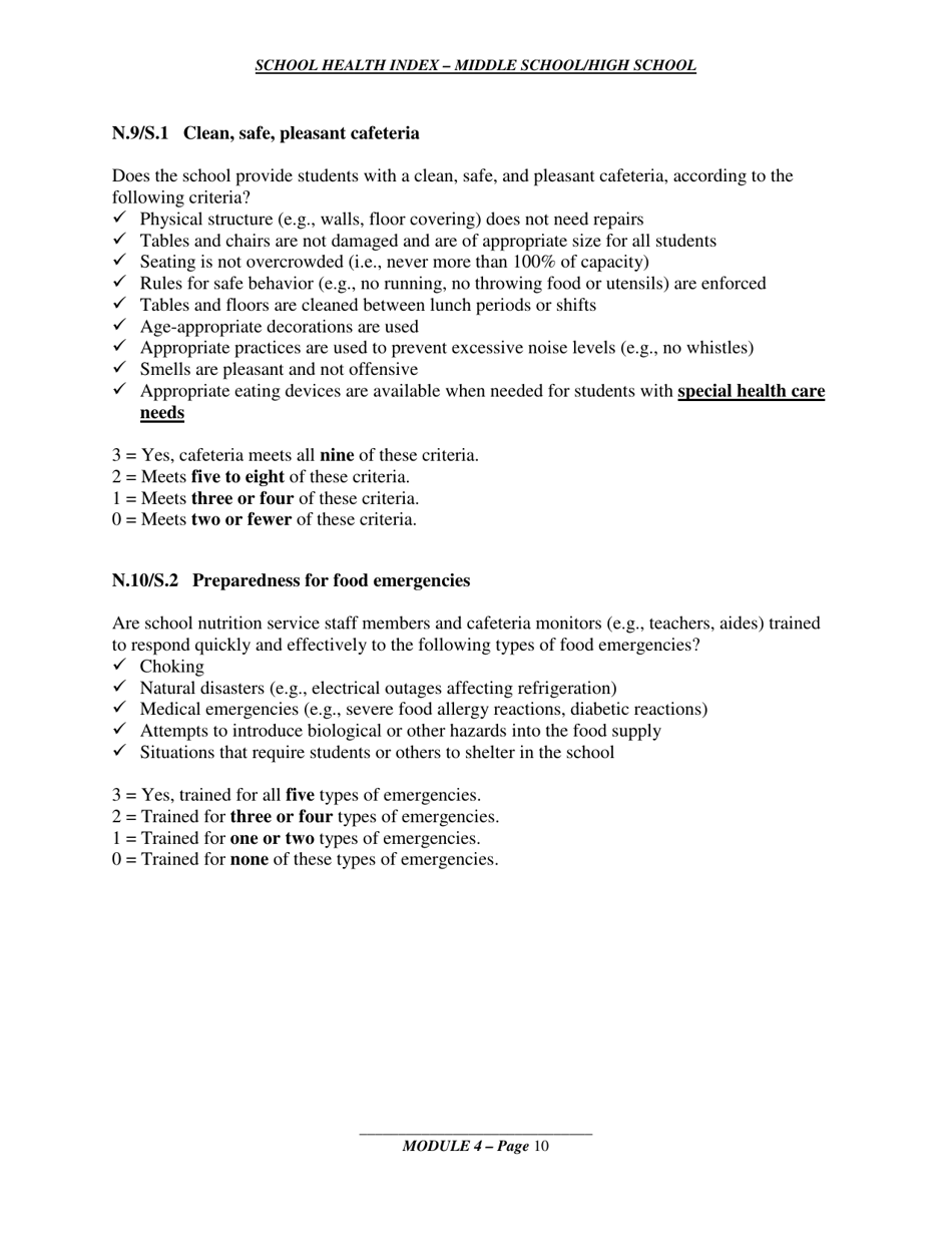 School Health Index - Middle School / High School - Module 4: Nutrition Services, Page 7