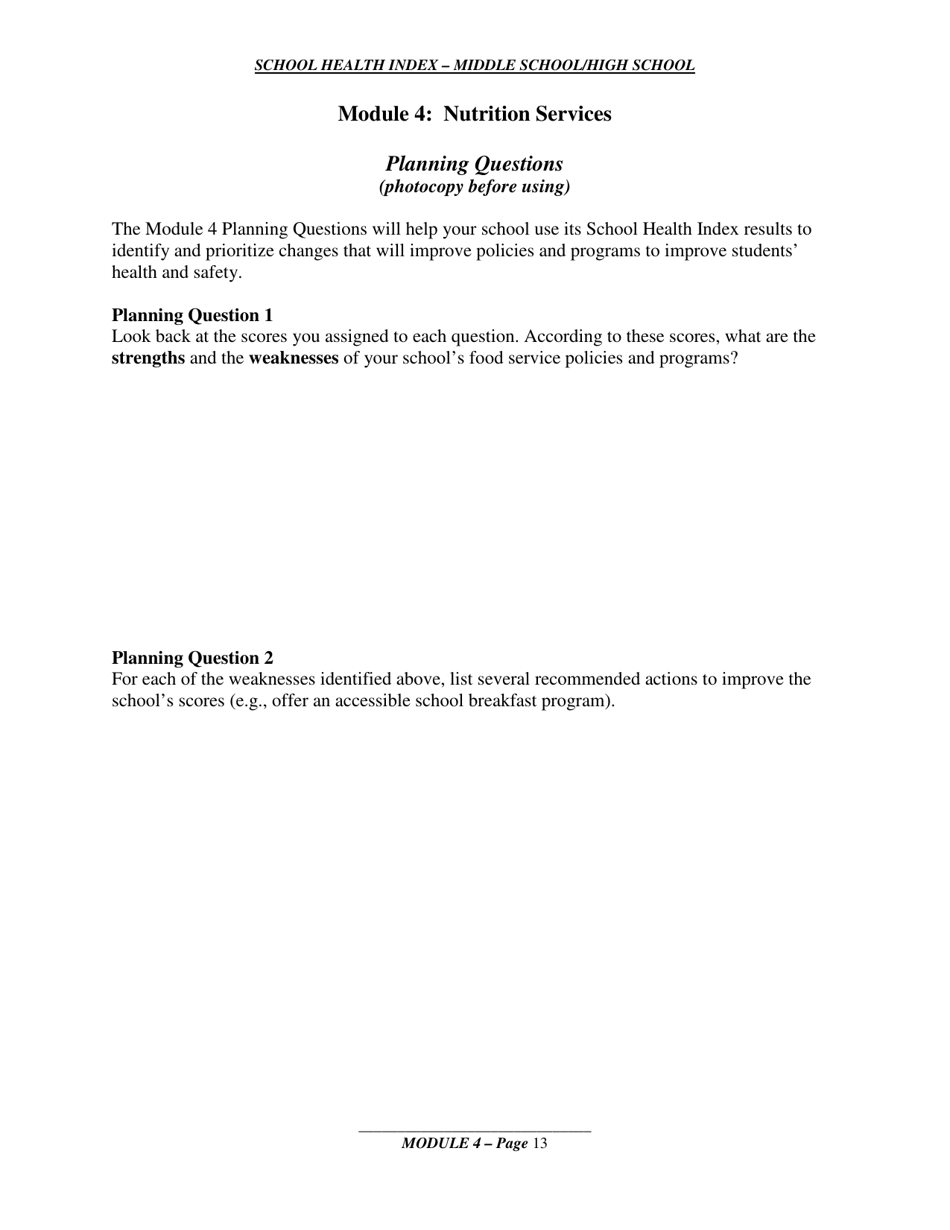 School Health Index - Middle School / High School - Module 4: Nutrition Services, Page 9