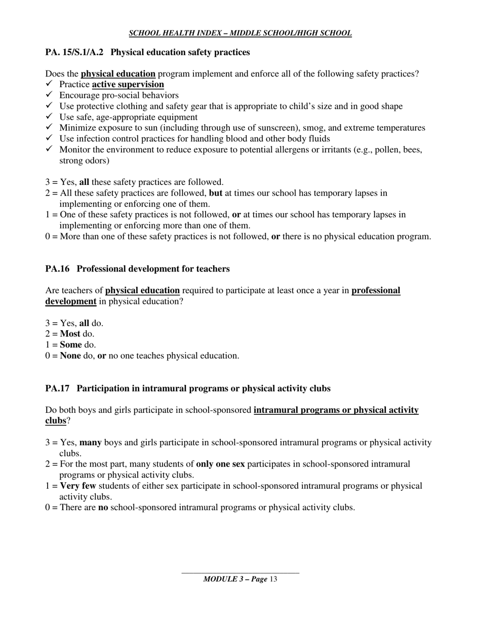 School Health Index - Middle School / High School - Module 3: Physical Education and Other Physical Activity Programs, Page 10
