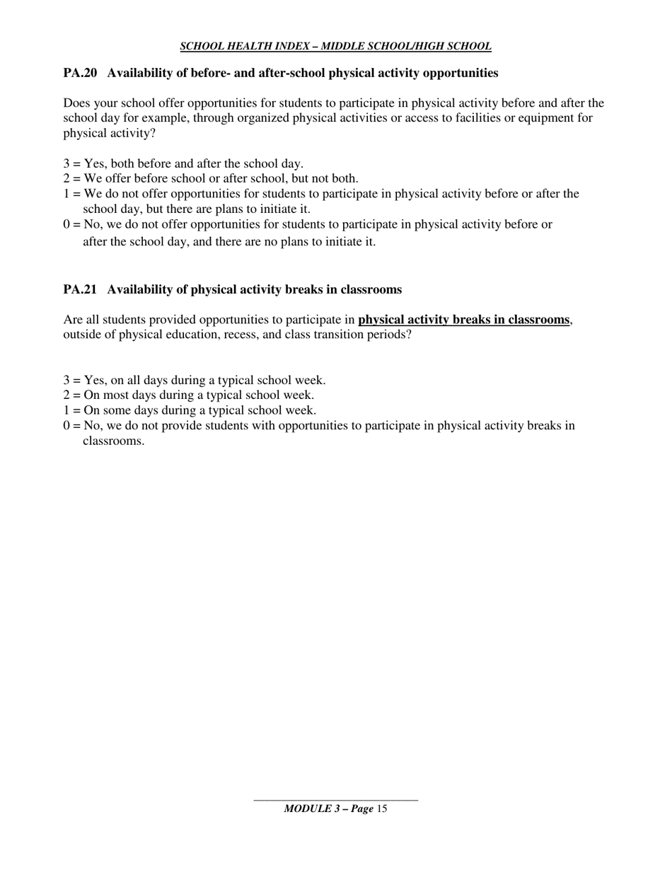 School Health Index - Middle School / High School - Module 3: Physical Education and Other Physical Activity Programs, Page 12
