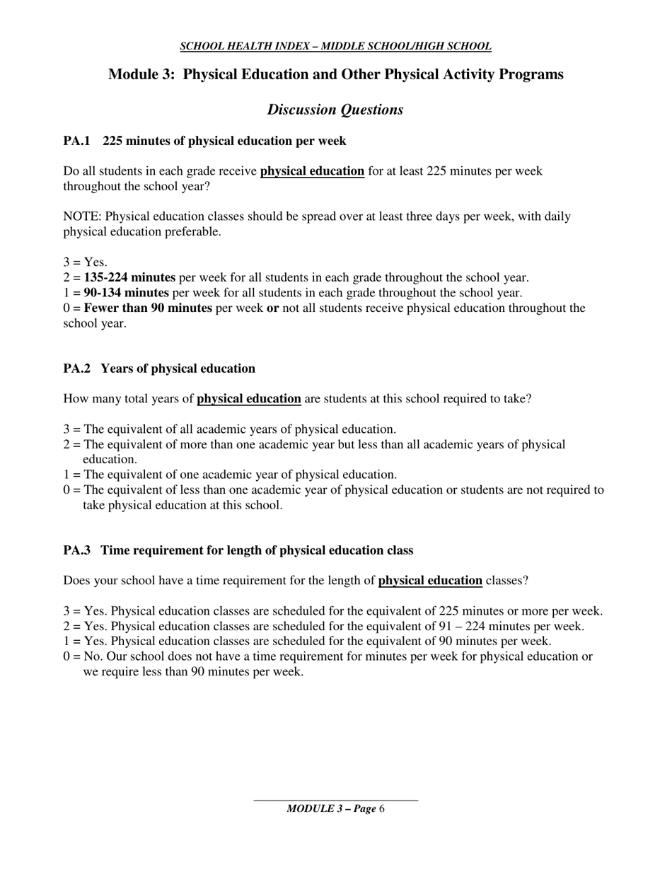 School Health Index - Middle School / High School - Module 3: Physical Education and Other Physical Activity Programs, Page 3