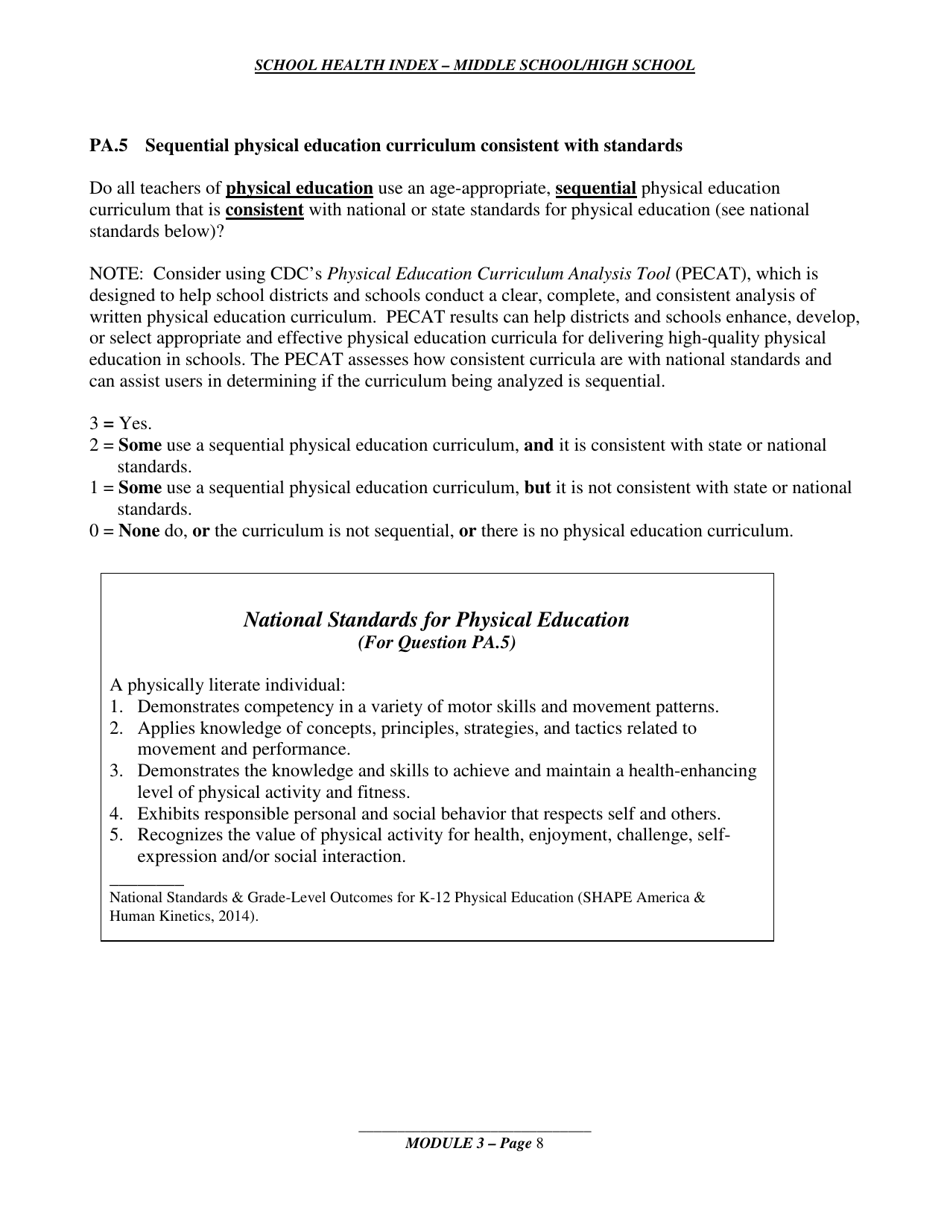 School Health Index - Middle School / High School - Module 3: Physical Education and Other Physical Activity Programs, Page 5