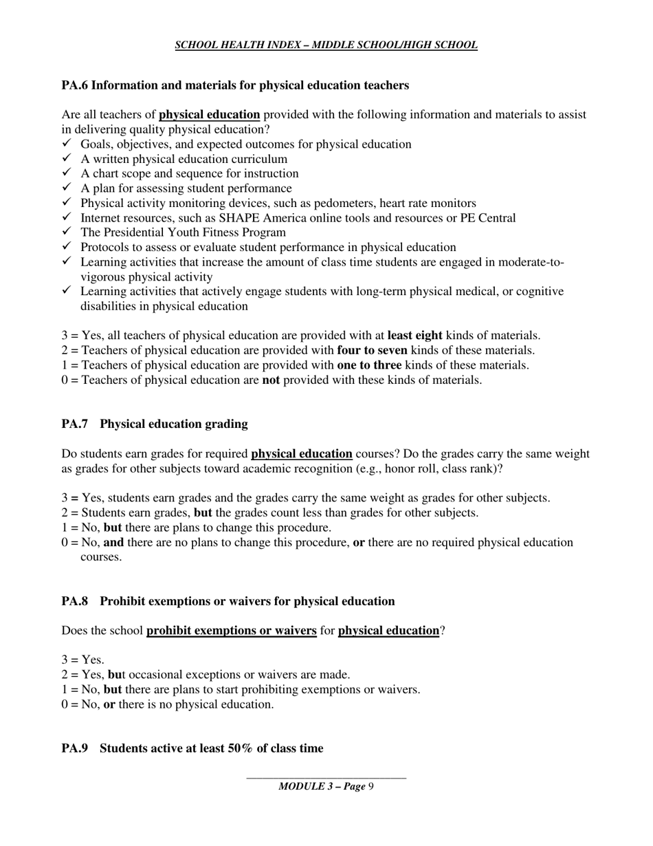 School Health Index - Middle School / High School - Module 3: Physical Education and Other Physical Activity Programs, Page 6