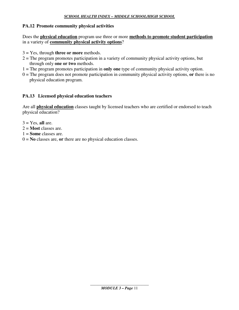 School Health Index - Middle School / High School - Module 3: Physical Education and Other Physical Activity Programs, Page 8