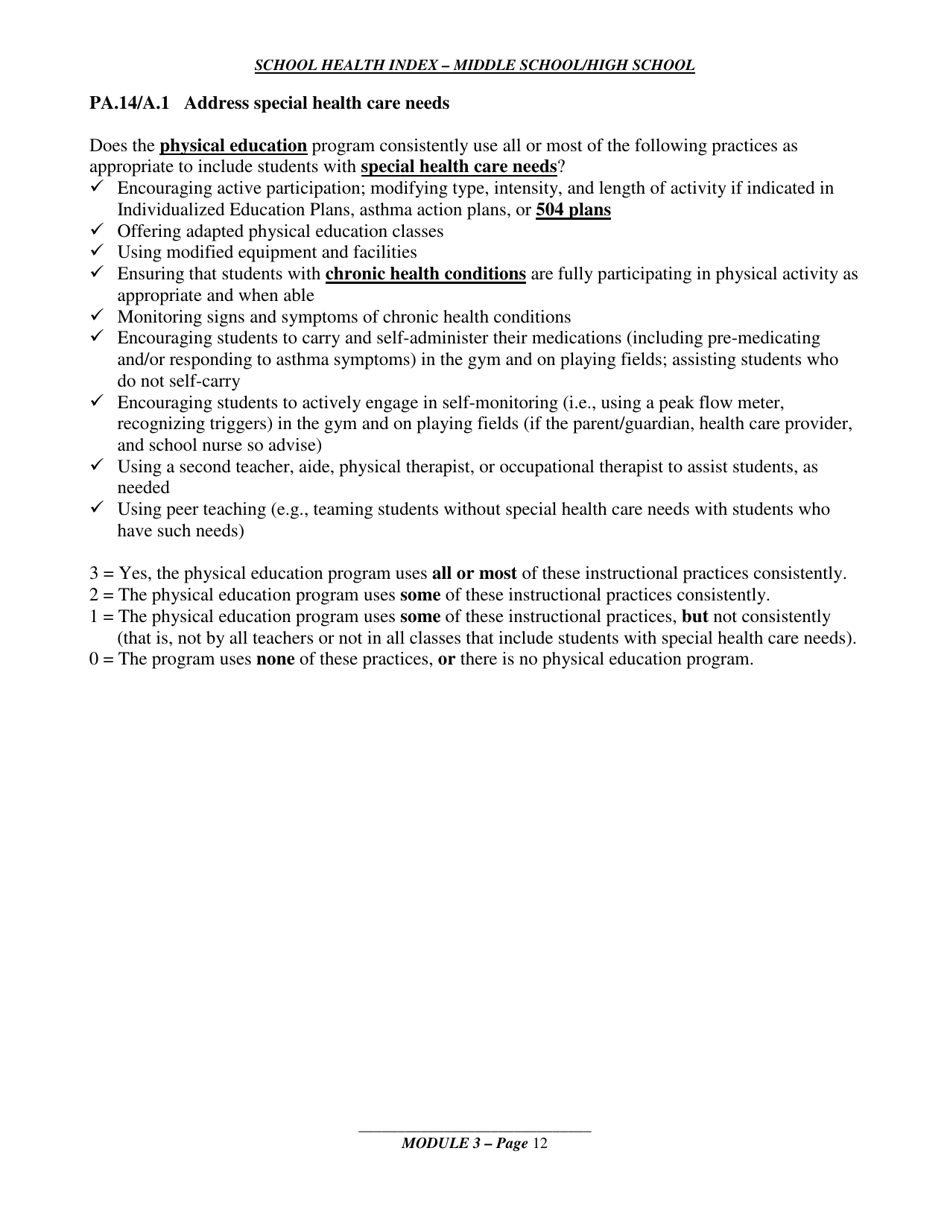 School Health Index - Middle School / High School - Module 3: Physical Education and Other Physical Activity Programs, Page 9