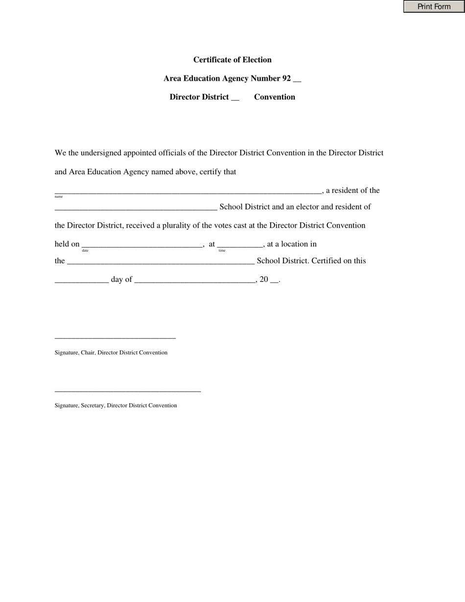 Aea Certificate of Election - Iowa, Page 1