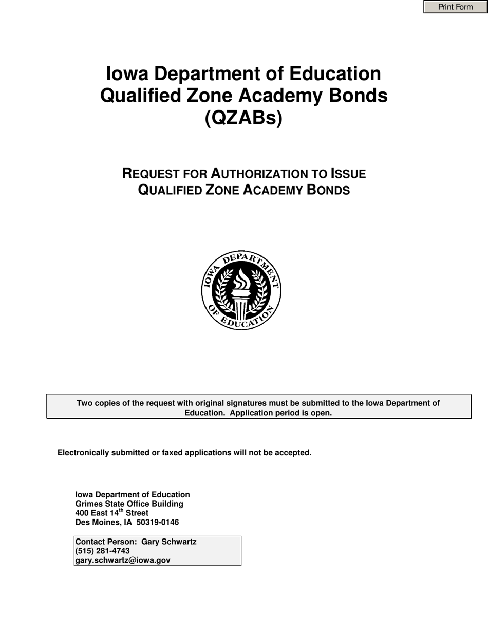 Request for Authorization to Issue Qualified Zone Academy Bonds - Iowa, Page 1