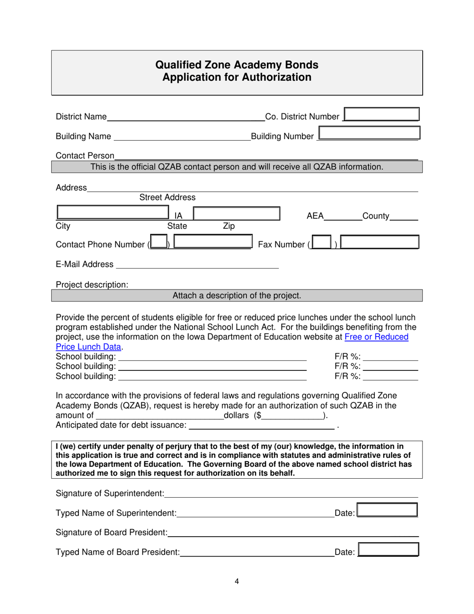 Request for Authorization to Issue Qualified Zone Academy Bonds - Iowa, Page 4