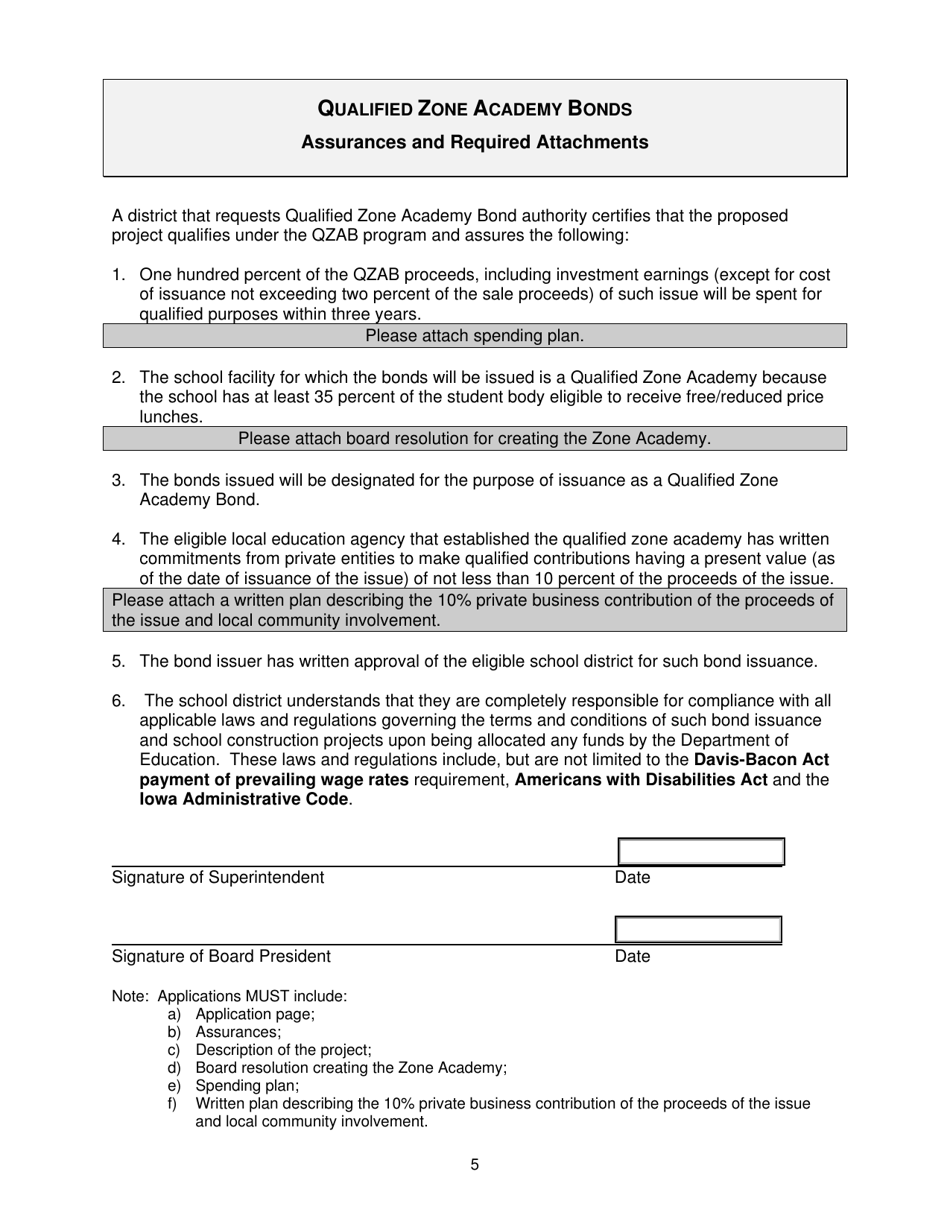 Request for Authorization to Issue Qualified Zone Academy Bonds - Iowa, Page 5