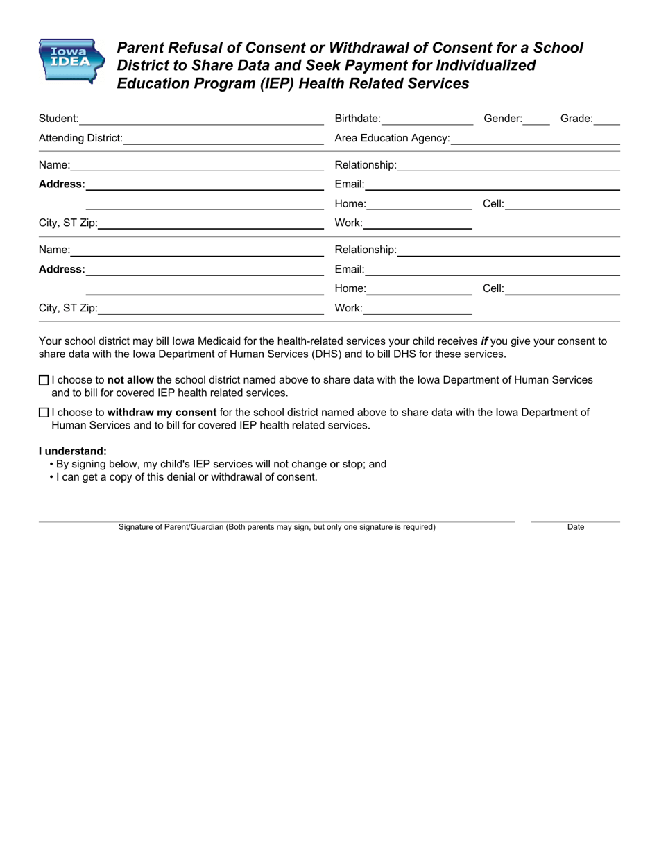 Parent Consent for an Area Education Agency to Share Data and Seek Payment for Individualized Education Program (Iep) Health Related Services - Iowa, Page 4