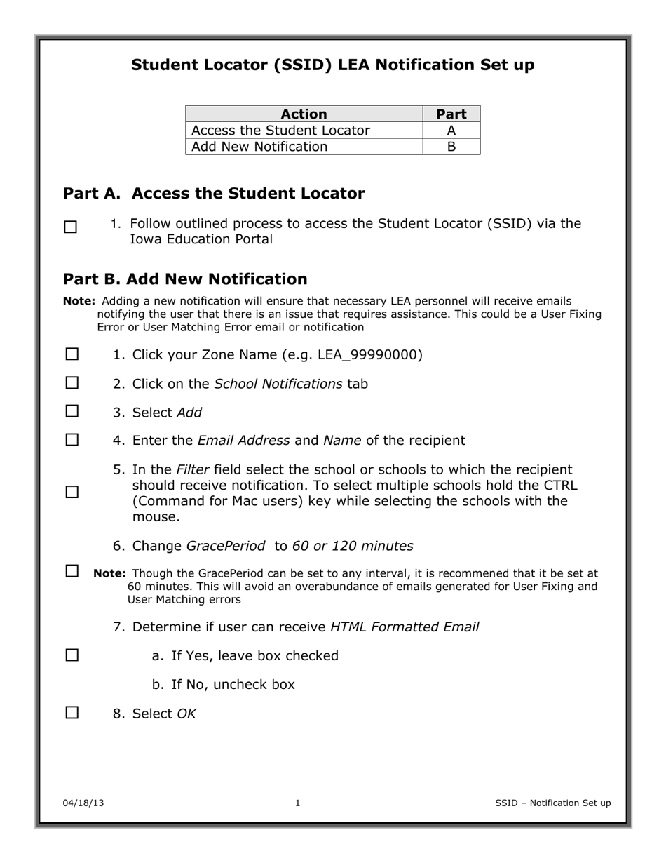 Student Locator (Ssid) Lea Notification Set up - Iowa, Page 1