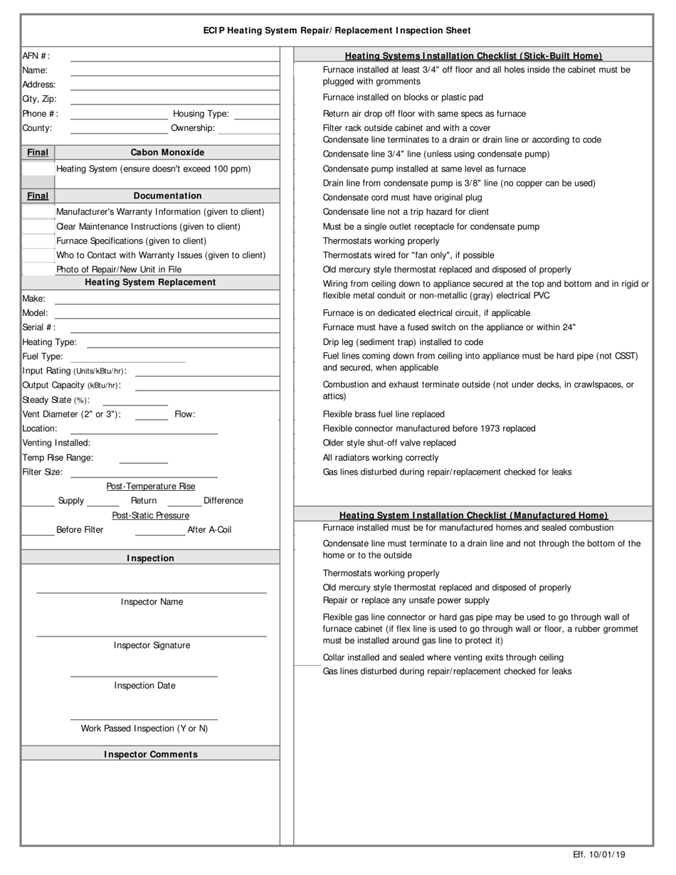 Iowa Ecip Heating System Repair/Replacement Inspection Sheet - Fill Out ...