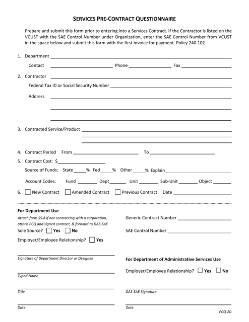 Form PCQ-20 Services Pre-contract Questionnaire - Iowa