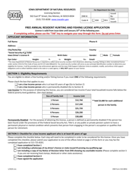 Document preview: DNR Form 542-8056 Free Annual Resident Hunting and Fishing License Application - Iowa