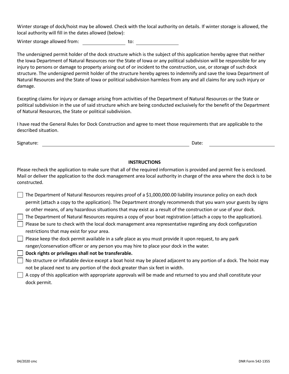 DNR Form 542-1355 Dock Management Area Dock Assignment and Permit - Iowa, Page 2