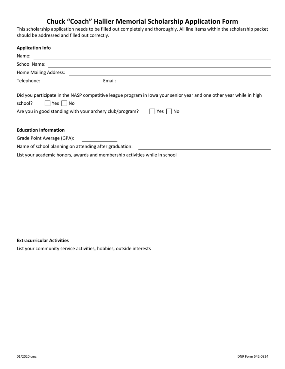 DNR Form 542-0824 Chuck coach Hallier Memorial Scholarship Application - Iowa, Page 2