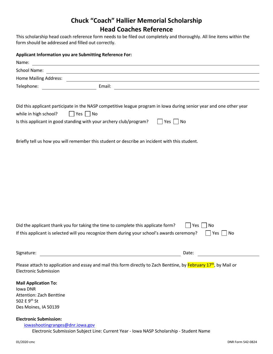 DNR Form 542-0824 Chuck coach Hallier Memorial Scholarship Application - Iowa, Page 4