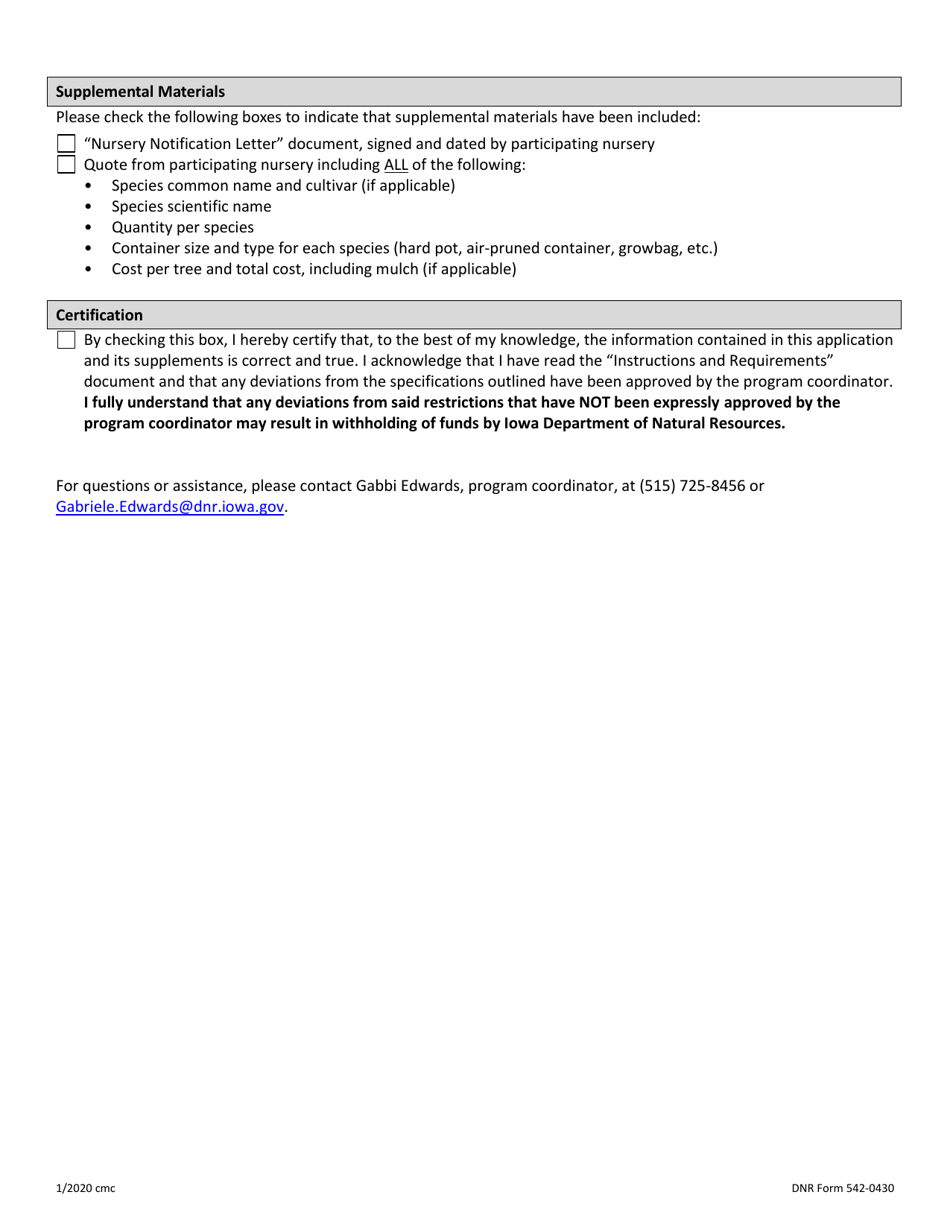 DNR Form 542-0430 Trees for Kids Grant Application - Iowa, Page 5