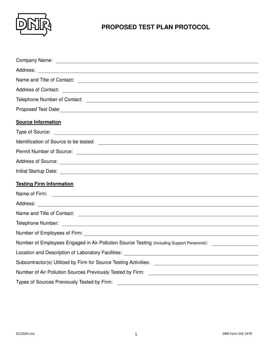 DNR Form 542-1479 Proposed Test Plan Protocol - Iowa, Page 1