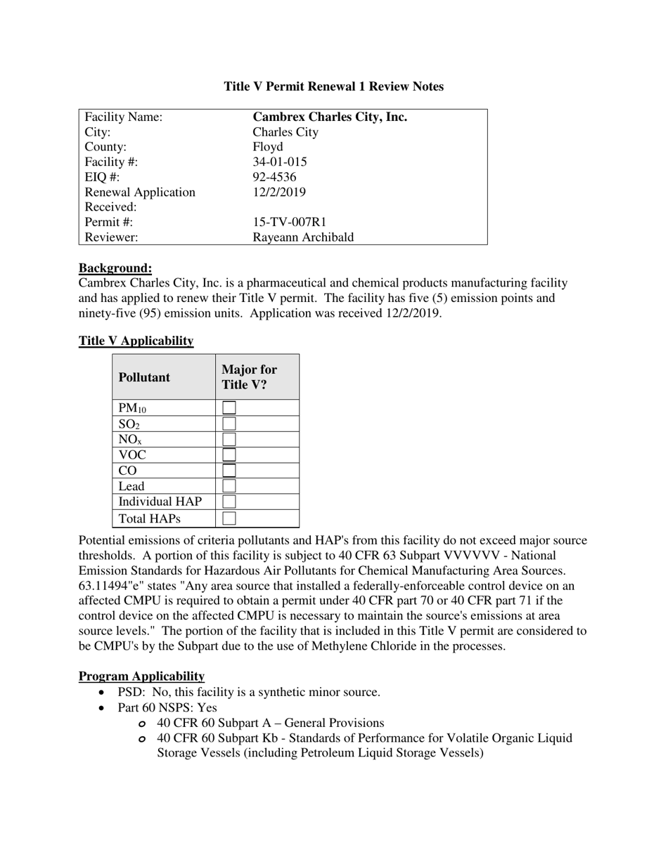 Draft Title V Operating Permit Fact Sheet - Iowa, Page 3