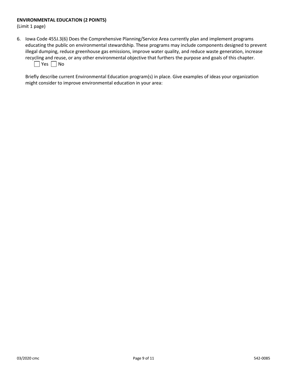 DNR Form 542-0085 Environmental Management System (EMS) Program Application Form - Iowa, Page 9