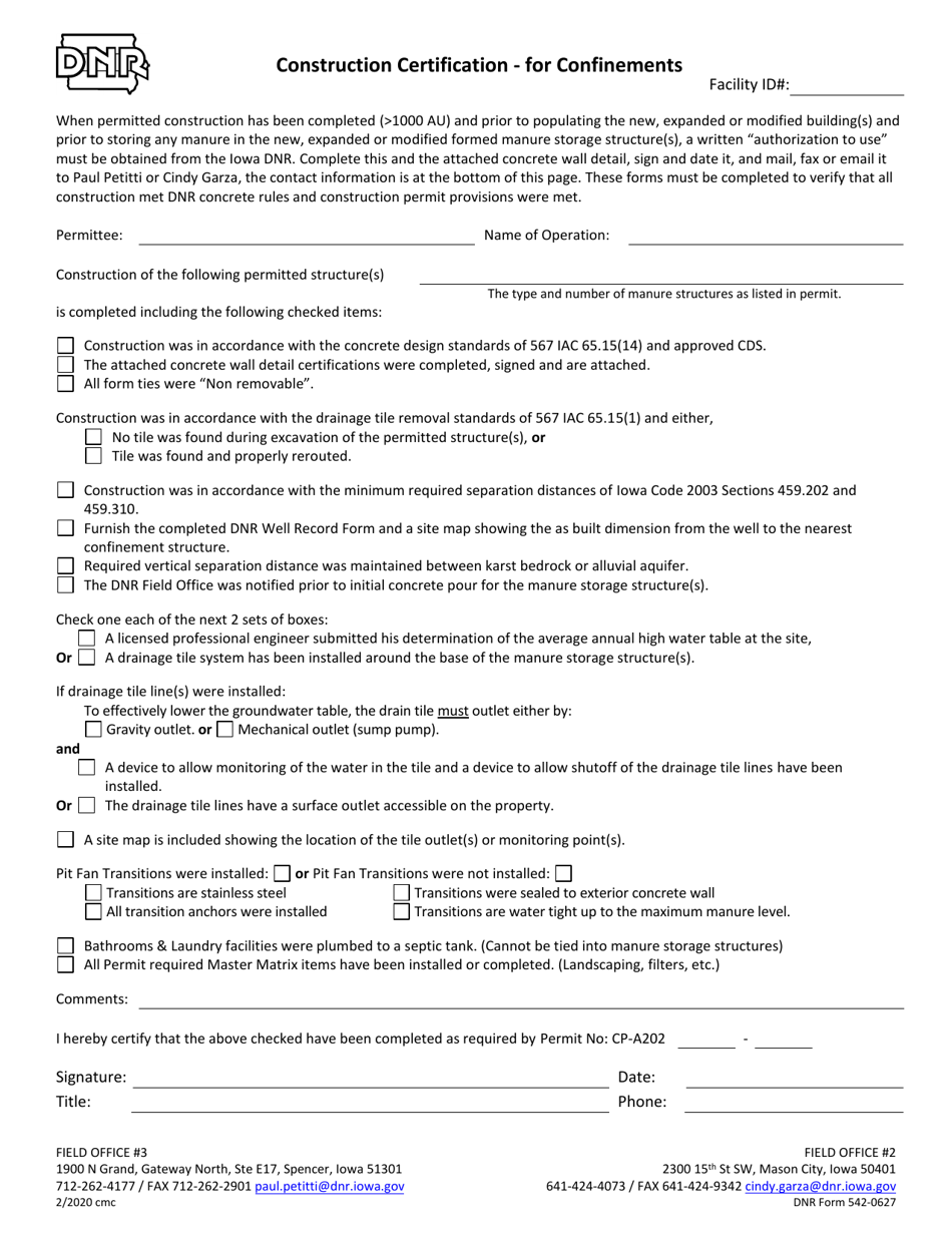 DNR Form 542-0627 Download Fillable PDF or Fill Online Construction ...