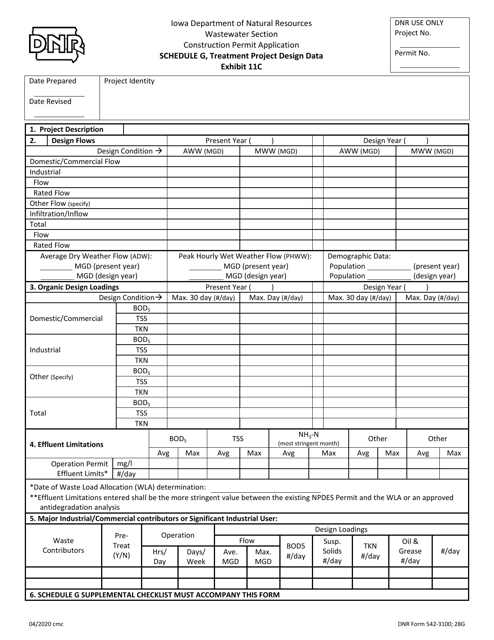 DNR Form 542-3100 Exhibit 11C Schedule G - Treatment Project Design Data - Iowa