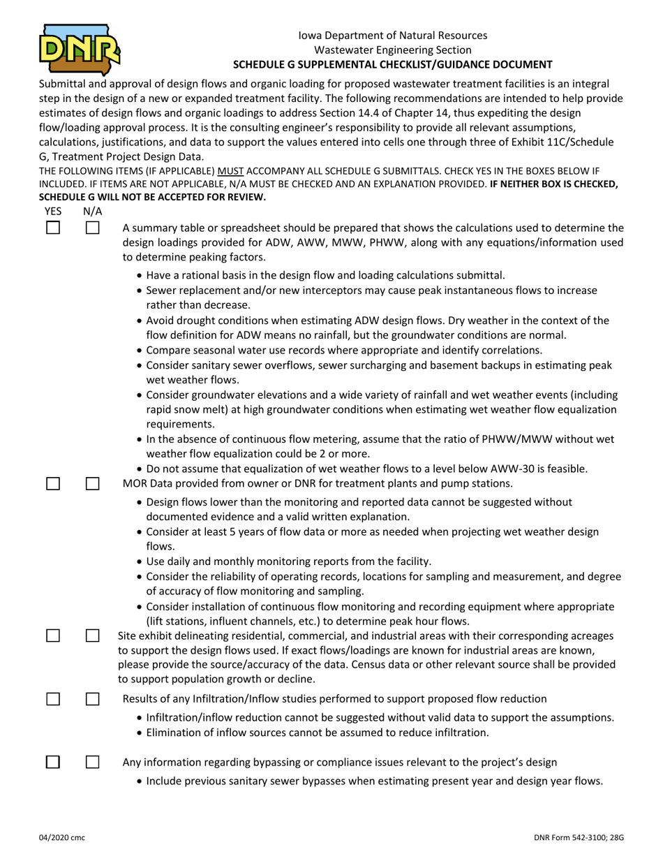 DNR Form 542-3100 Exhibit 11C Schedule G - Treatment Project Design Data - Iowa, Page 2