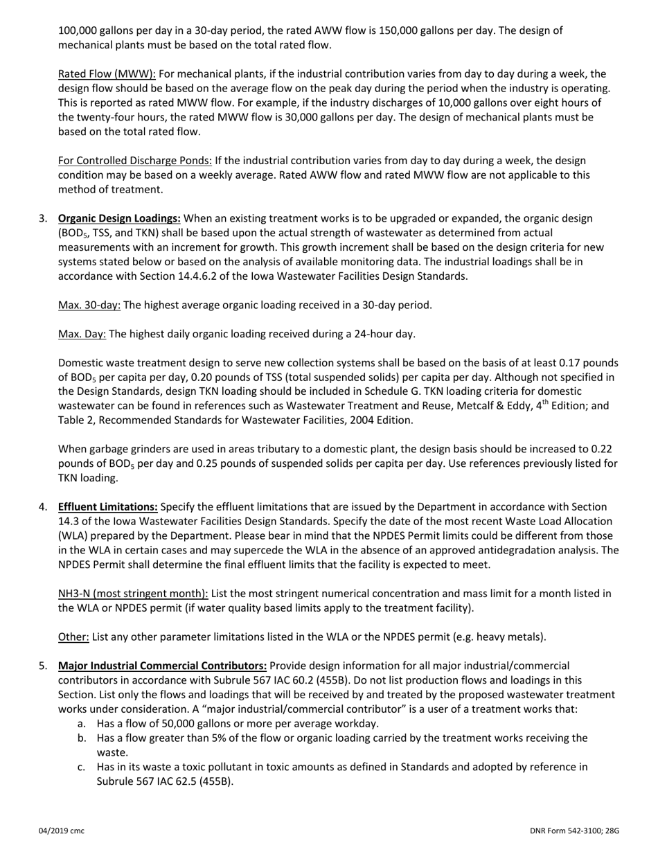 DNR Form 542-3100 Exhibit 11C Schedule G - Treatment Project Design Data - Iowa, Page 4