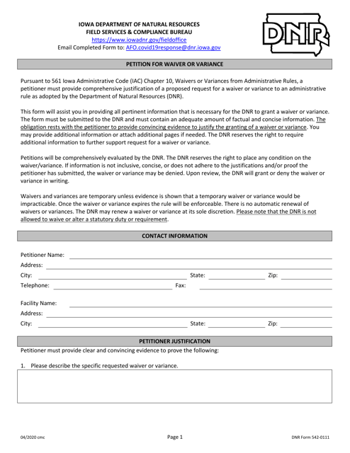 DNR Form 542-0111  Printable Pdf