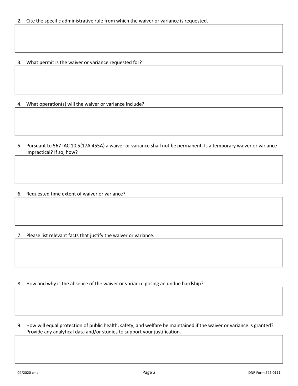DNR Form 542-0111 Petition for Waiver or Variance - Iowa, Page 2