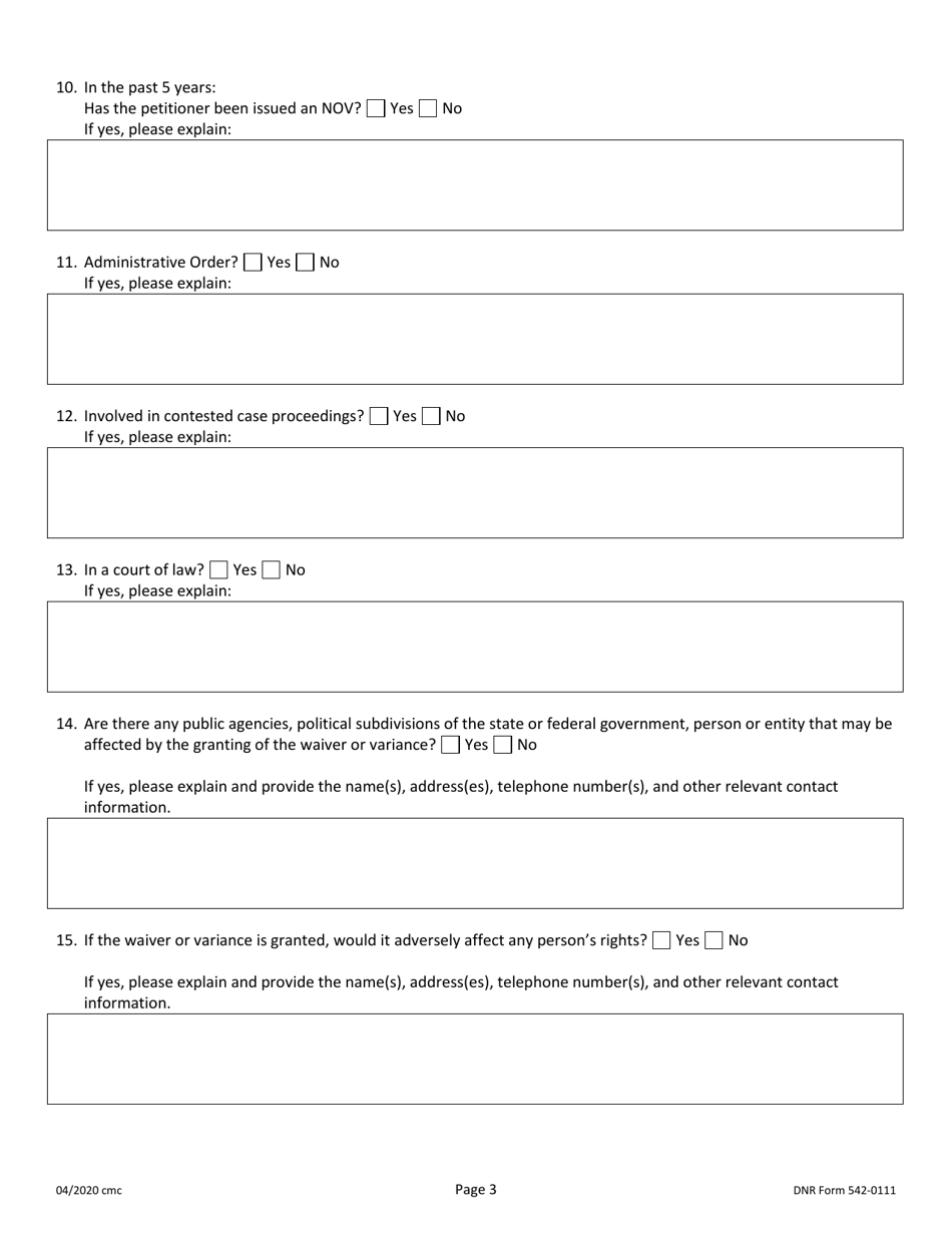 DNR Form 542-0111 Petition for Waiver or Variance - Iowa, Page 3
