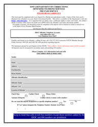 Document preview: Offender Telphone Services Pre-paid Service Form - Iowa