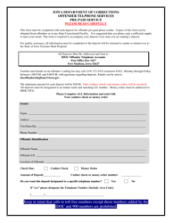 Document preview: Offender Telephone Service Form - Iowa
