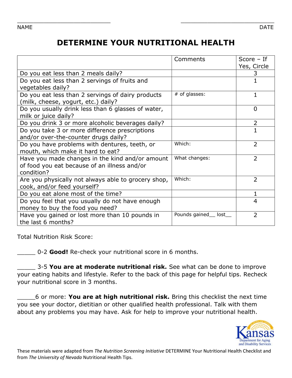 Determine Your Nutritional Health - Kansas, Page 1