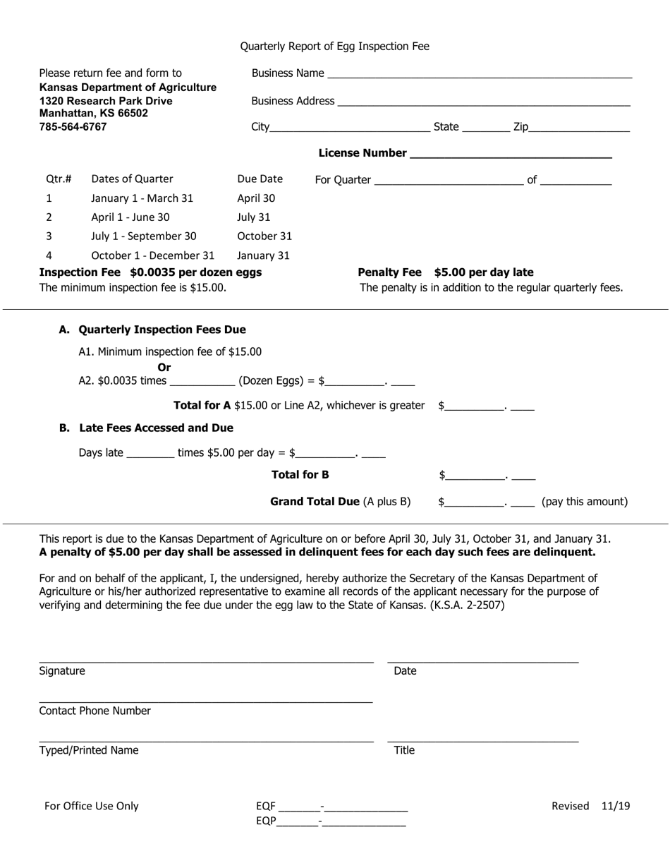 Kansas Quarterly Report of Egg Inspection Fee Download Printable PDF ...
