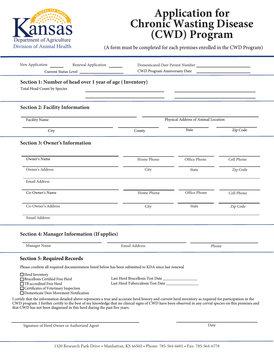 Application for Chronic Wasting Disease (Cwd) Program - Kansas, Page 1