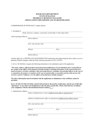 Document preview: Pharmacy Benefits Manager Application for Certificate of Registration - Kansas