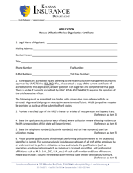 Document preview: Application for Utilization Review Certificate - Kansas