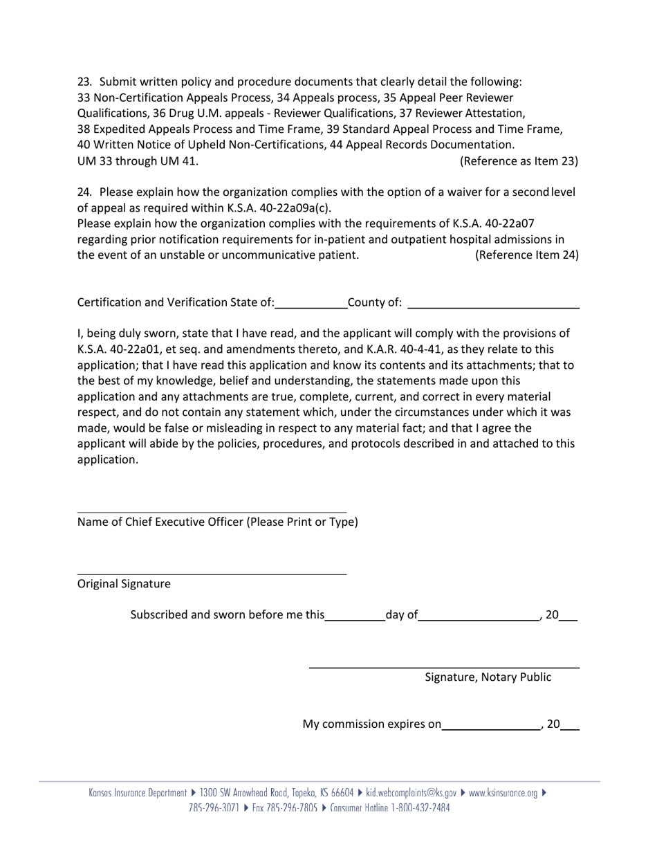 Application for Utilization Review Certificate - Kansas, Page 4