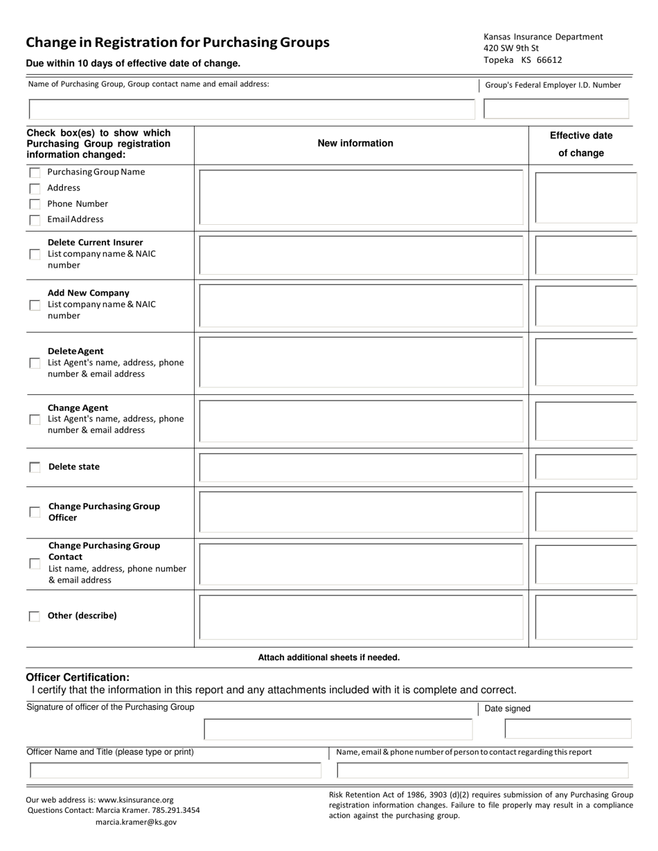 Change in Registration for Purchasing Groups - Kansas, Page 1
