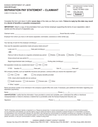 Form K-BEN3119 &quot;Separation Pay Statement - Claimant&quot; - Kansas
