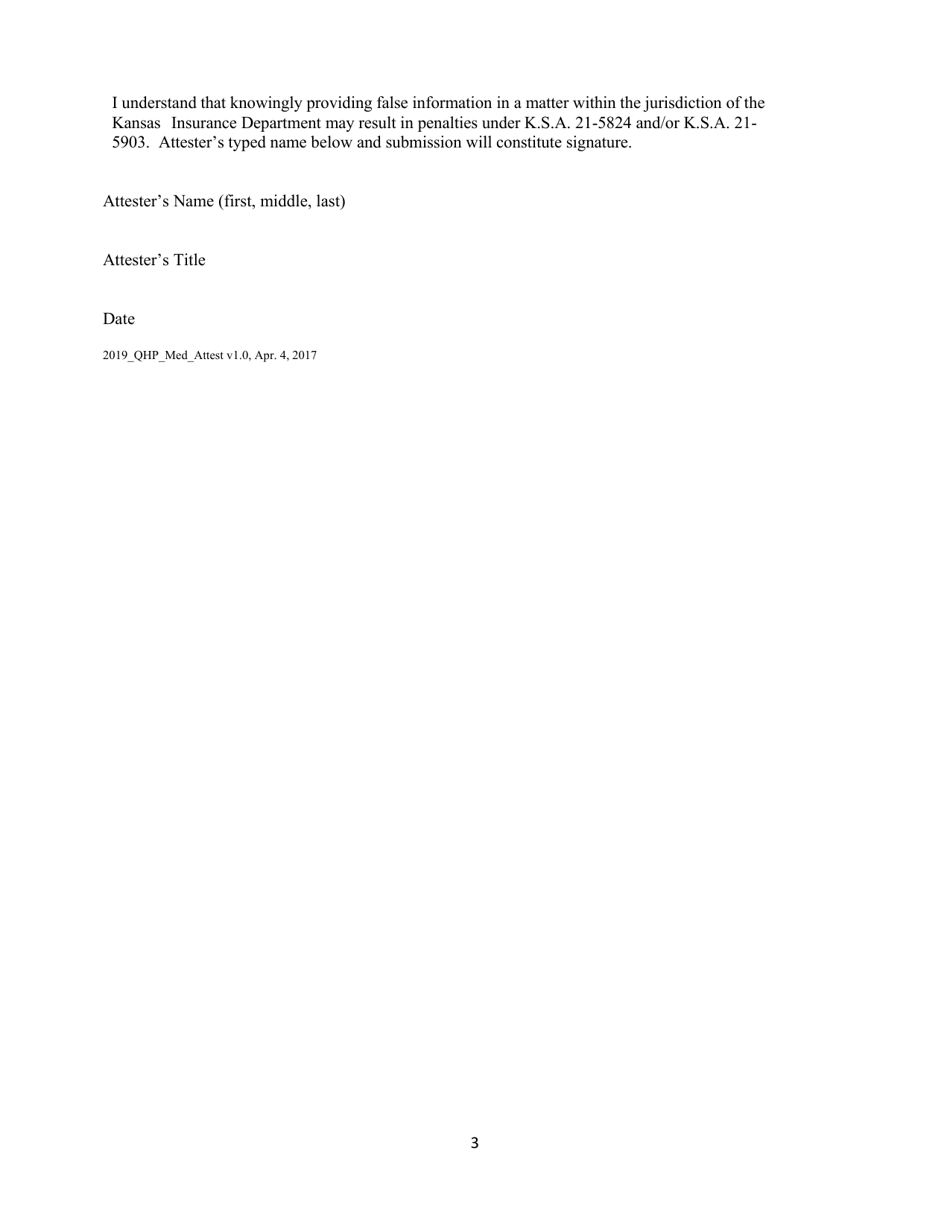 Qualified Heath Plan (Qhp) Submission Attestation Form - Kansas, Page 3
