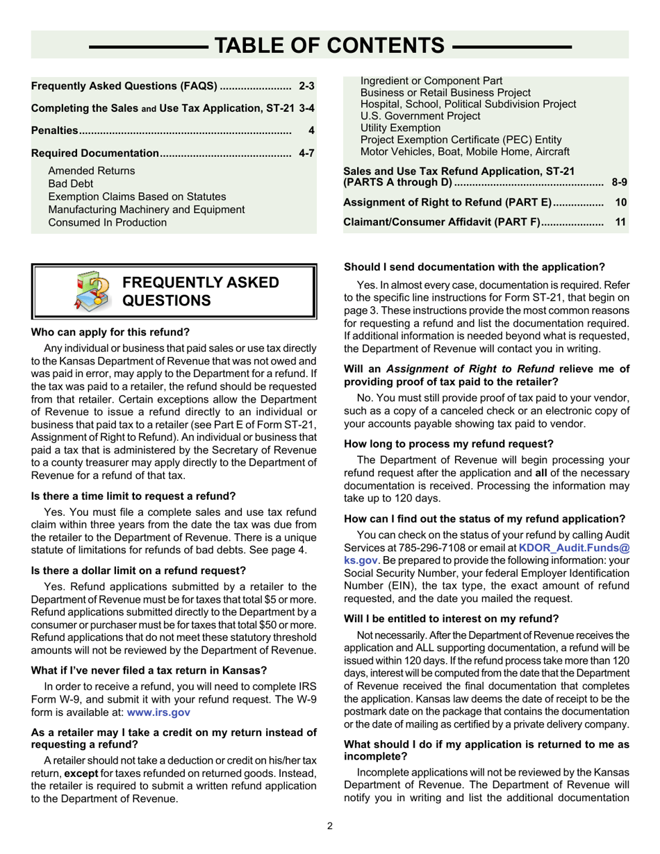 Form ST-21 Kansas Sales and Use Tax Refund Application - Kansas, Page 2