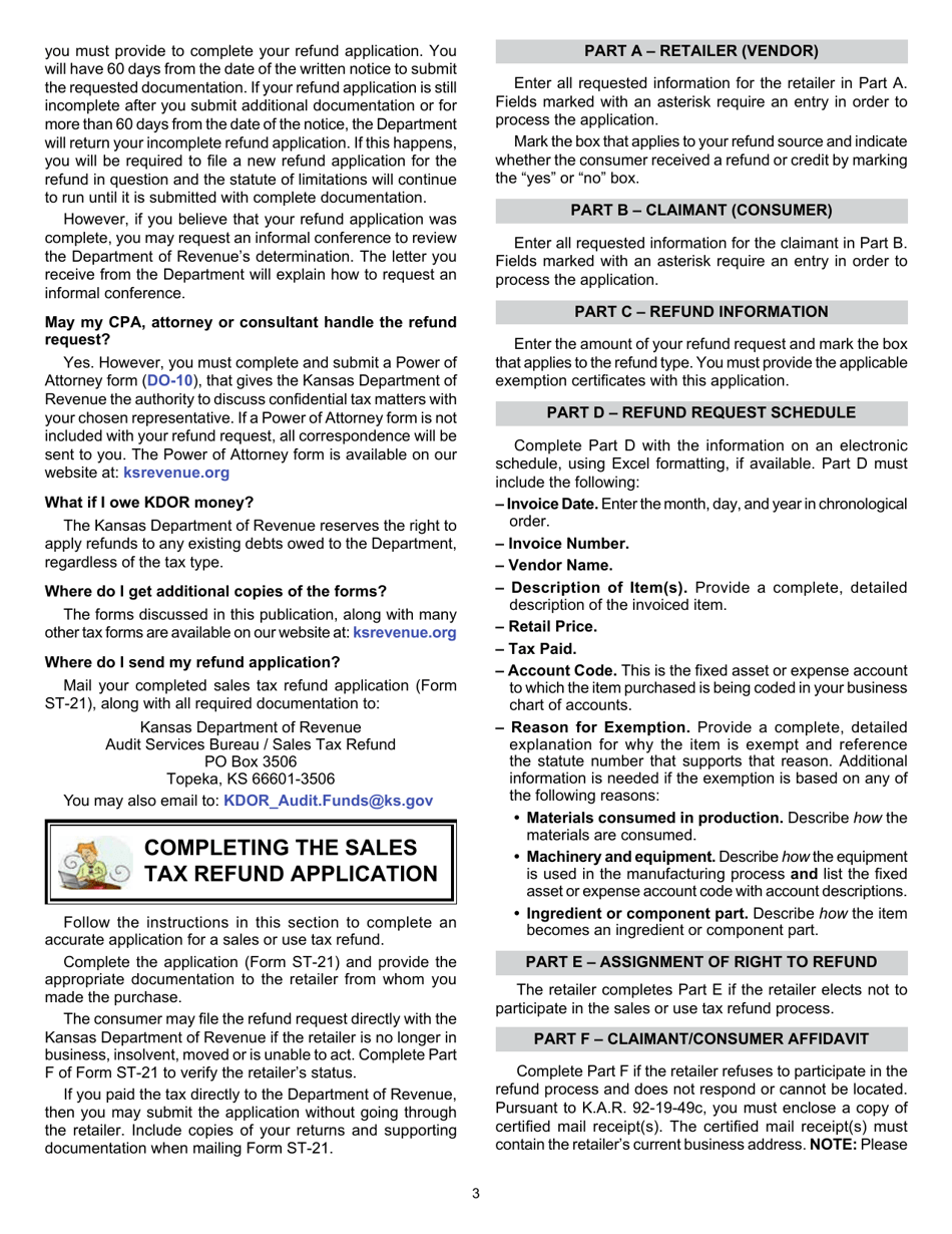 Form ST-21 Kansas Sales and Use Tax Refund Application - Kansas, Page 3