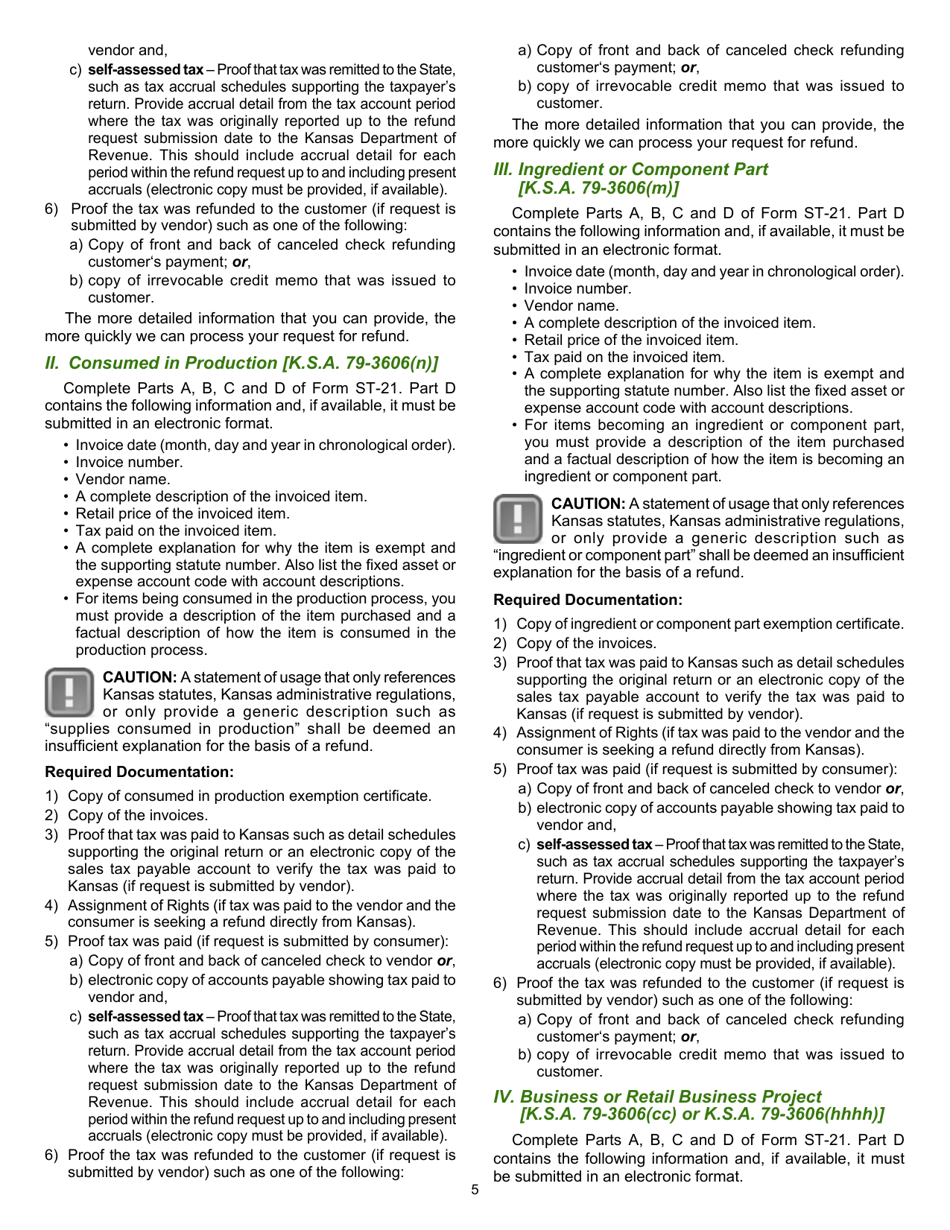 Form ST-21 Kansas Sales and Use Tax Refund Application - Kansas, Page 5