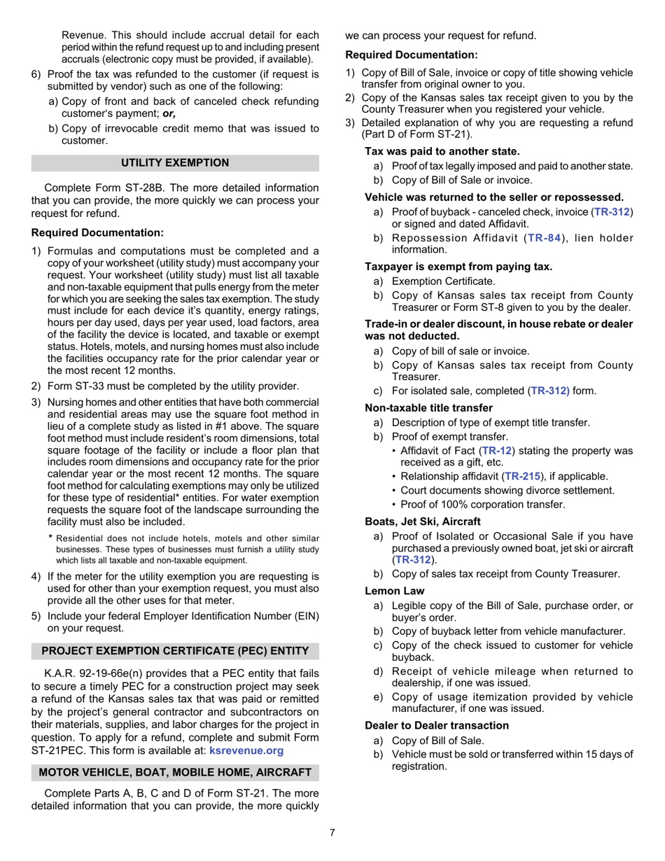 Form ST-21 Kansas Sales and Use Tax Refund Application - Kansas, Page 7