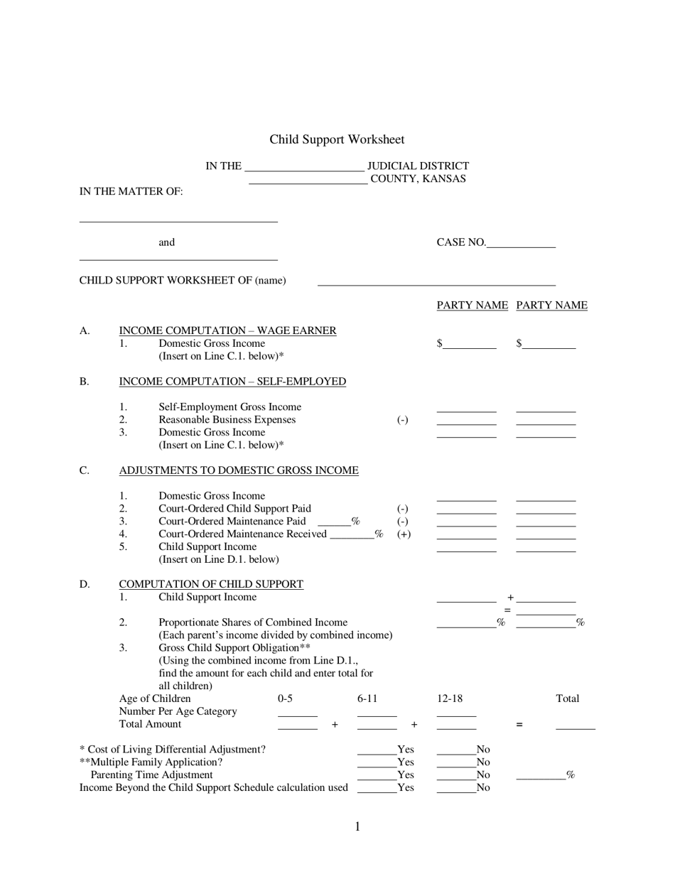 Kansas Child Support Worksheet Fill Out Sign Online And Download PDF