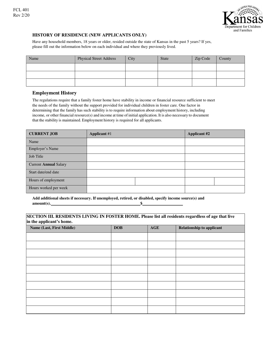 Form FCL401 Family Foster Home Application for Licensure - Kansas, Page 3